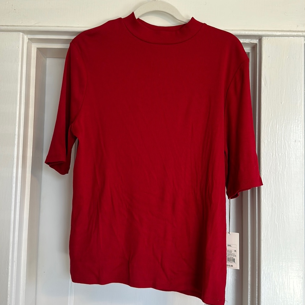 A new day red ribbed mock neck top